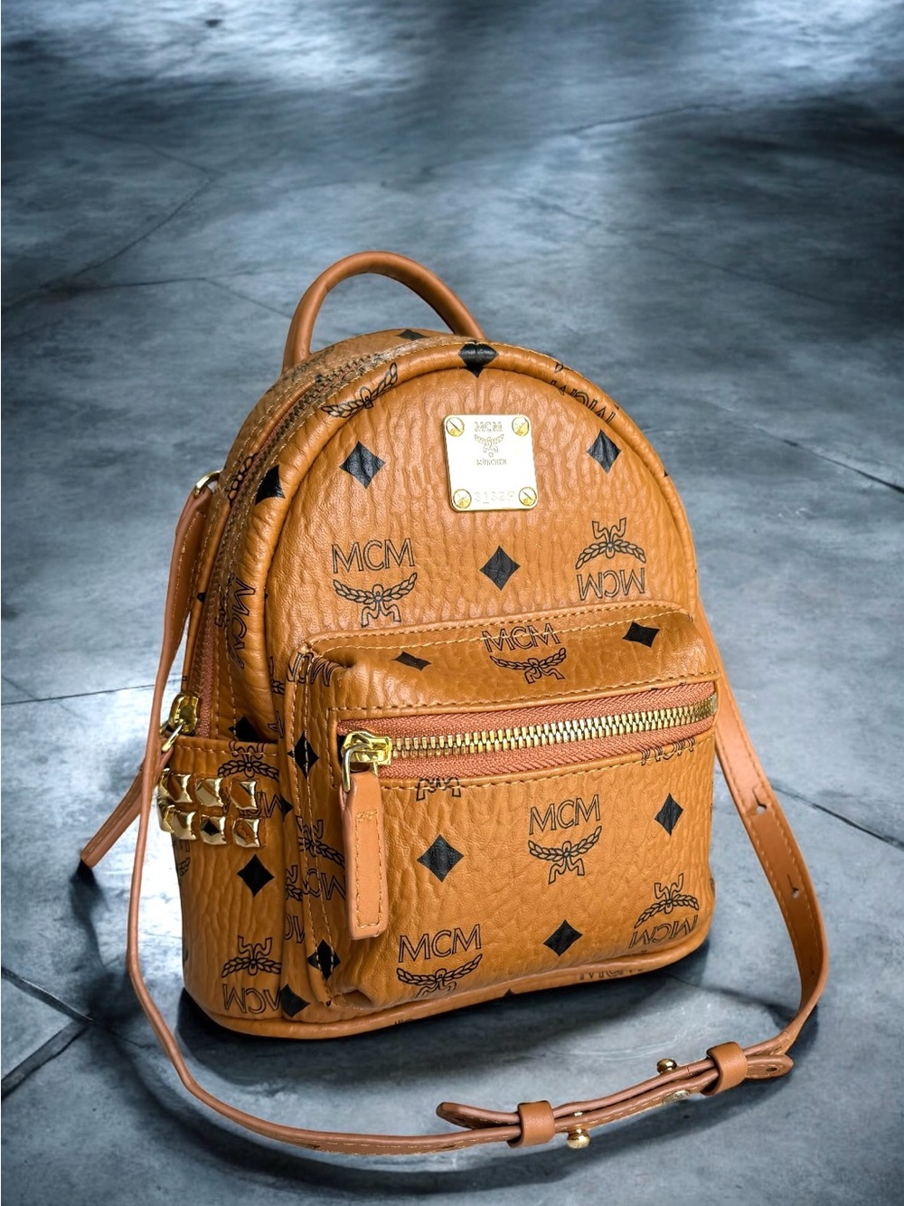 MCM Visetos Stark Bebe Boo Studs Mini Backpack Crossbody